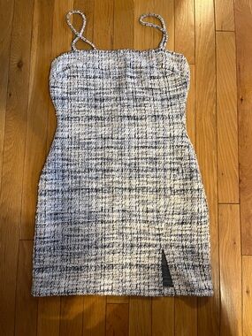 Lovely Day blue and white tweed style mini dress